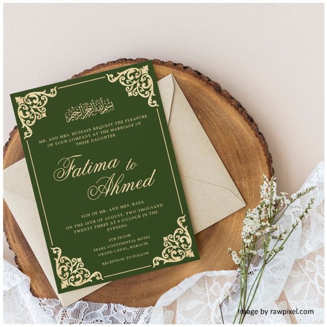 Invitación Vintage Green Gold Islamic Boda (Subido por el creador)