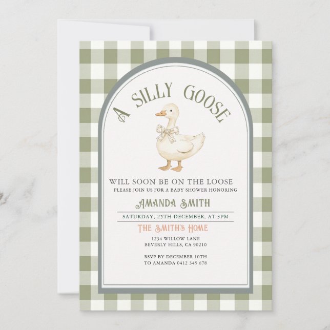 Invitación Vintage Green Silly Goose Baby Shower (Anverso)