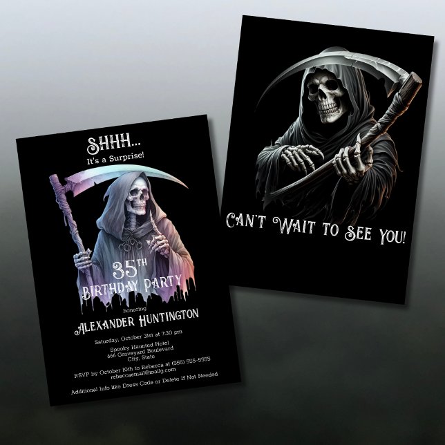 Invitación Vintage Grim Reaper Surprise Fiesta de Cumpleaños  (Subido por el creador)