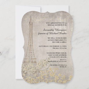 Invitación Vintage Gris París Ducha Nodal De Estilo Parisino