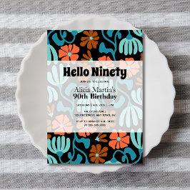 Invitación Vintage Groovy Flower Hola 90 cumpleaños