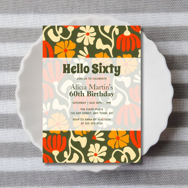 Invitación Vintage Groovy Flower Hola Sesenta años (Subido por el creador)