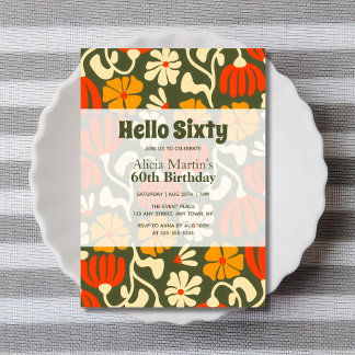 Invitación Vintage Groovy Flower Hola Sesenta años
