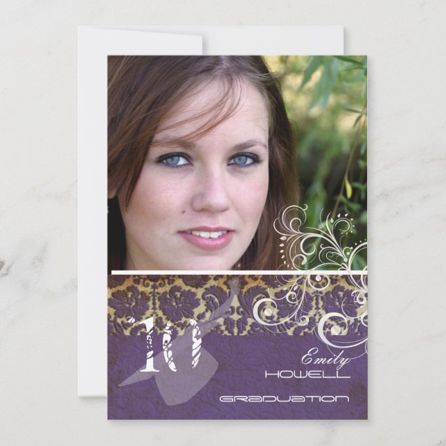 Invitación Vintage/Grunge/Swirls/Damask/Graduados (Anverso)