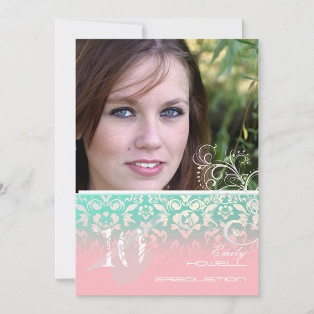 Invitación Vintage/Grunge/Swirls/Damask/Graduados (Anverso)