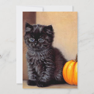 Invitación Vintage Halloween Black Kitten Ilustracion