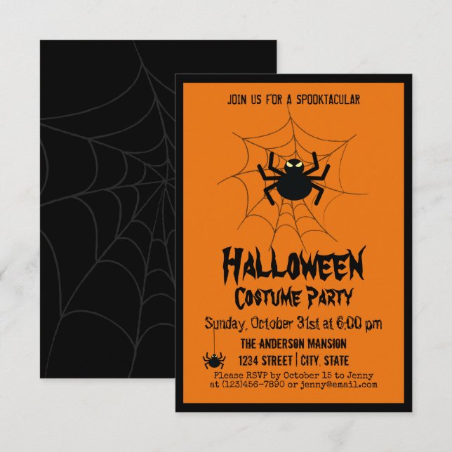Invitación Vintage Halloween Creepy Scary Black Spider Fiesta (Anverso / Reverso)