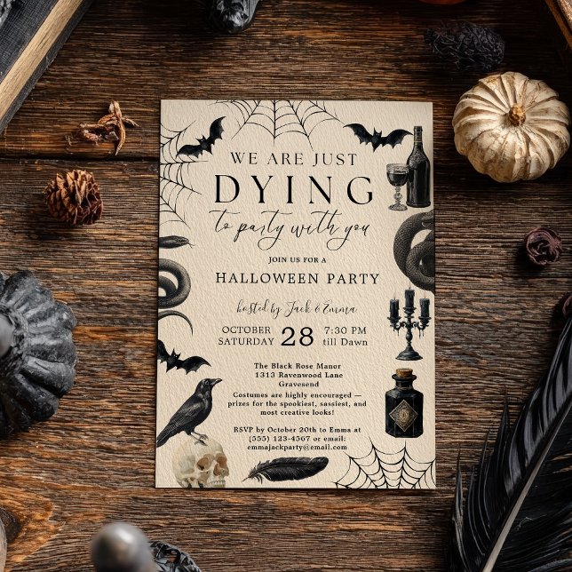 Invitación Vintage Halloween Dying to Party Goth Raven (Vintage Halloween Dying to Party Goth Raven Invitation)