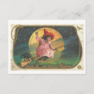 Invitación Vintage Halloween invita a bruja en una habitación