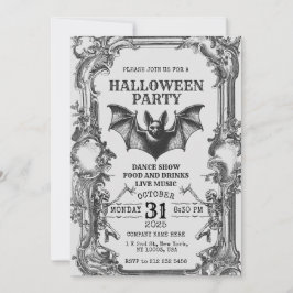 Invitación Vintage Halloween Invitation with Skeletons & Bat