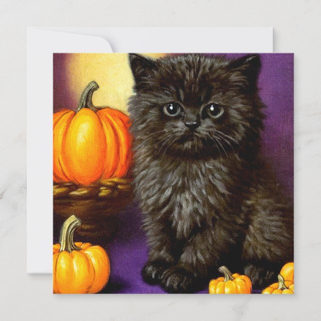 Invitación Vintage Halloween Kitten (Anverso)