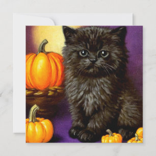 Invitación Vintage Halloween Kitten
