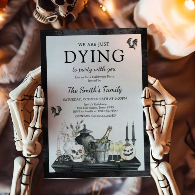 Invitación Vintage Halloween Party (Dying to Party with you Vintage Halloween Party Invitation)