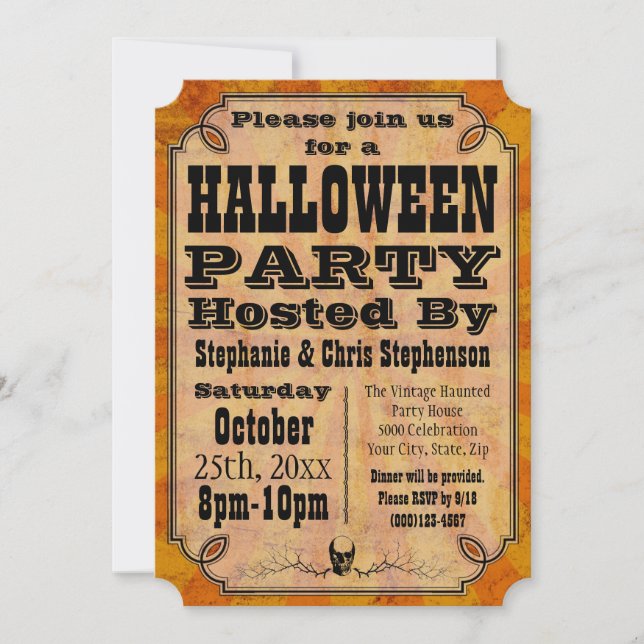 Invitación Vintage Halloween Party (Anverso)