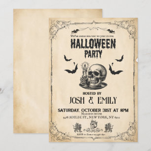 Invitación Vintage Halloween Party Adulto Skull