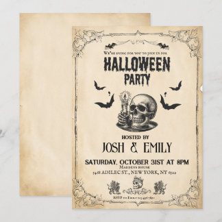 Invitación Vintage Halloween Party Adulto Skull