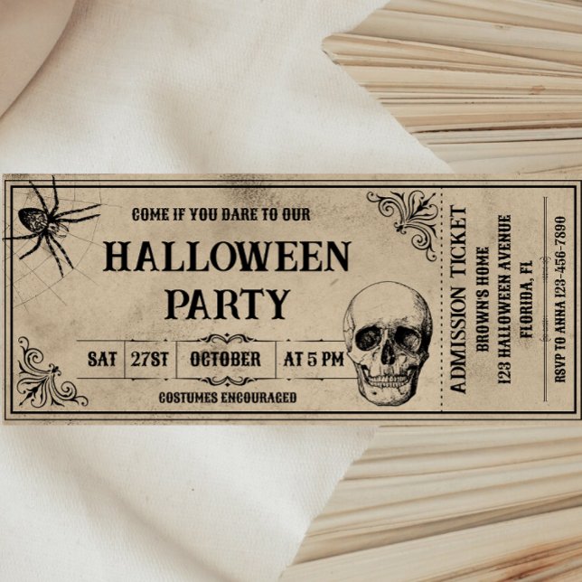 Invitación Vintage Halloween Party Ticket Invitado (Subido por el creador)