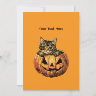 Invitación Vintage Halloween Pumpkin Kitty