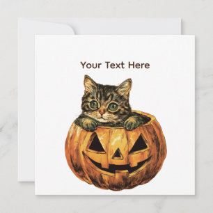Invitación Vintage Halloween Pumpkin Kitty