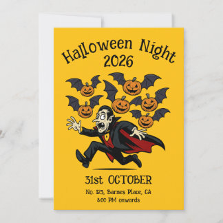Invitación Vintage Halloween vampiro y murciélagos de calabaz