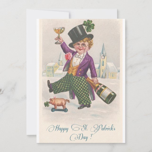 Invitación Vintage Happy St. Patrick's Day Champagne Boy (Anverso)