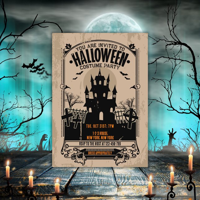 Invitación Vintage Hauned House Halloween Party (vintage Haunted house halloween party invitation.
Haunted mansion invites you to spooky booze party.)