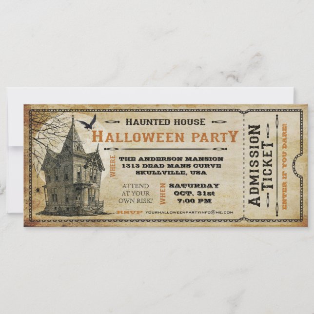 Invitación Vintage Hauned House Halloween Party Ticket I (Anverso)