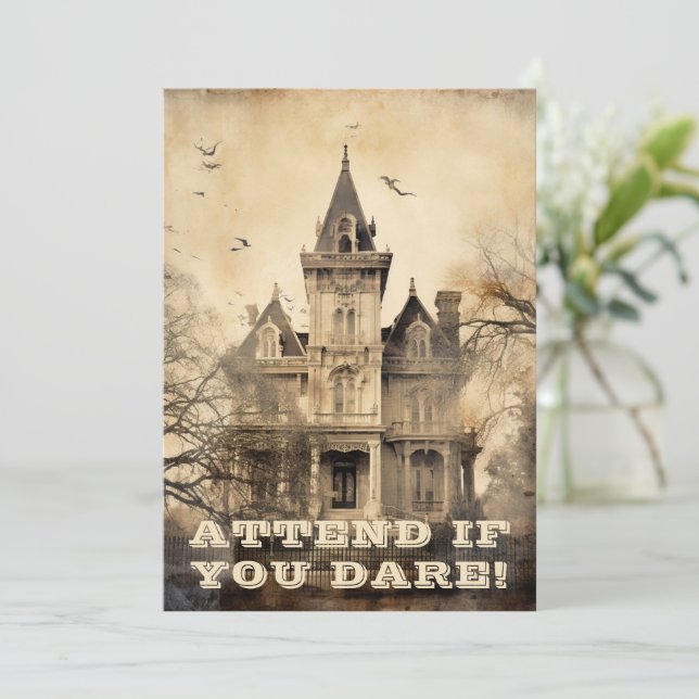 Invitación Vintage Hauned Mansion Halloween Party (Anverso de pie)