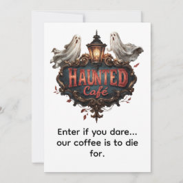Invitación Vintage Haunted Café Design con fantasmas y lámpar