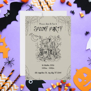 Invitación Vintage Haunted House Spooky Fiesta