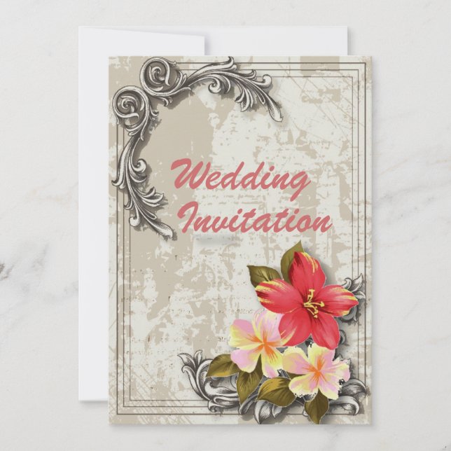 Invitación vintage hawaii hibiscus floral boda tropical (Anverso)
