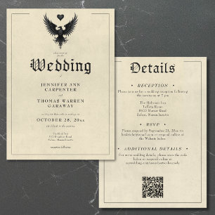 Invitación Vintage Heraldry Bird Insignia Dos Bodas