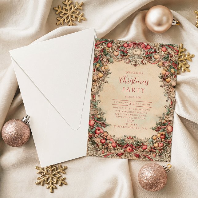 Invitación Vintage Holiday Garland Christmas (Subido por el creador)