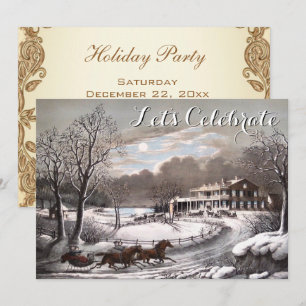 Invitación Vintage Holiday Ives Navidades Fiesta