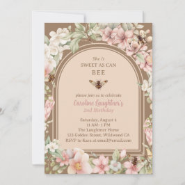 Invitación Vintage Honey Bee Wildflower Segundo cumpleaños