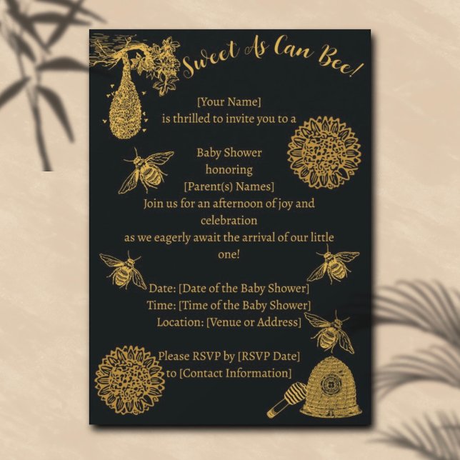 Invitación Vintage Honey Bumblebee Black Baby Shower (Subido por el creador)