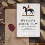 Invitación Vintage Horse Carreras Jockey Fiesta de Cumpleaños<br><div class="desc">Plantilla de Invitación a Jockey de la Vintage Horse Race Derby Birthday Party con un ilustracion vintage de un caballo con su jockey, patrón a rayas en la espalda. Todos los elementos de texto de esta invitación a caballo de carreras pueden ser cambiados para que este diseño pueda ser usado...</div>