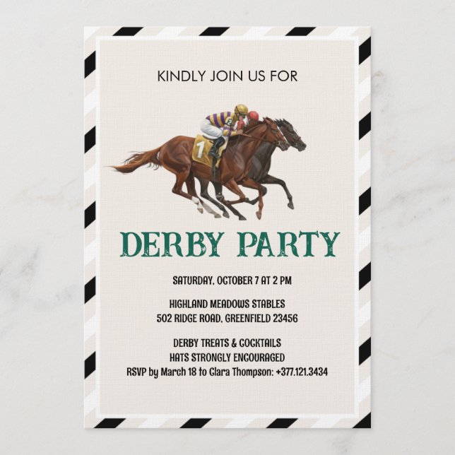 Invitación Vintage Horse Race Derby Party Invitation (Anverso)