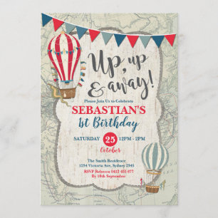 Invitación Vintage Hot Air Balloon Adventure 1º cumpleaños