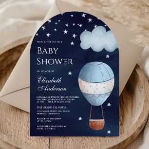 Invitación Vintage Hot Air Balloon Navy Blue Arch Baby Shower