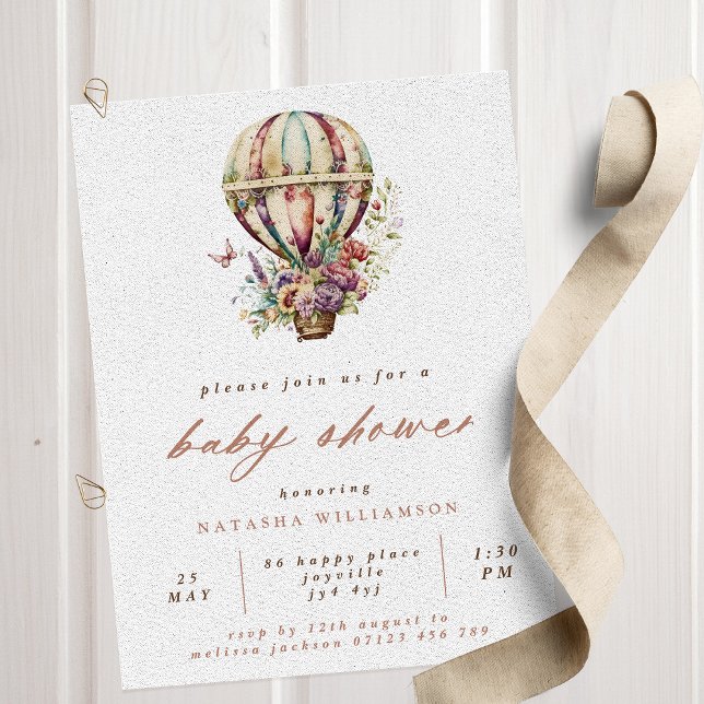 Invitación Vintage Hot Air Balloon & Wildflowers Baby Shower (Subido por el creador)