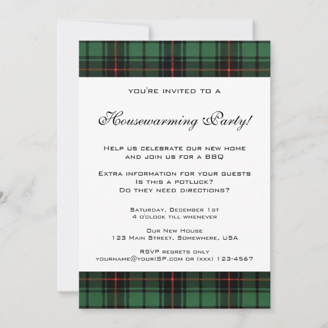 Invitación Vintage Housewarming, patrón Tartán Davidson (Anverso)