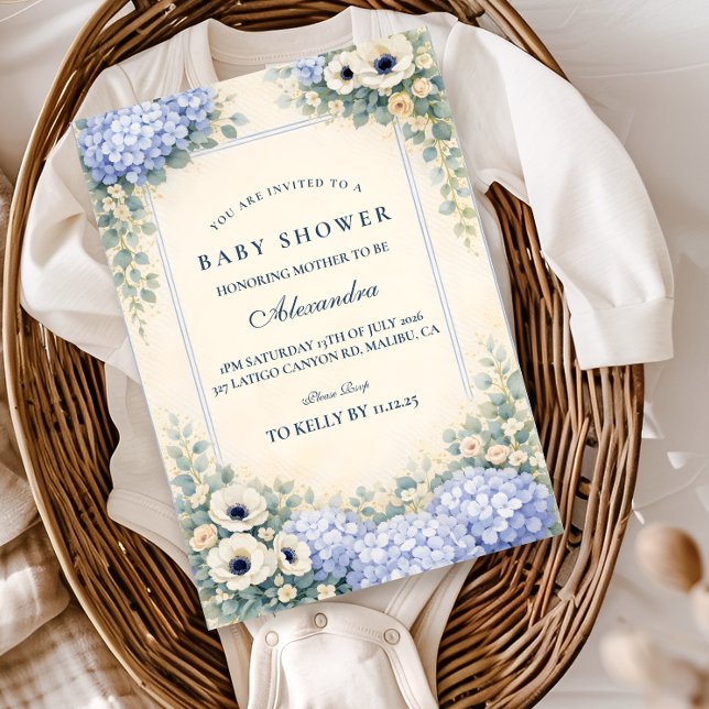 Invitación Vintage Hydrangea Floral Frame Baby Shower (Subido por el creador)