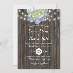 Invitación Vintage Hydrangea String Lights Barn Wood Boda
