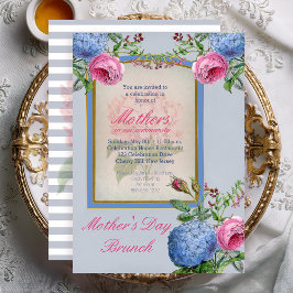 Invitación Vintage Hydrangeas Rosa | Brunch del Día de la Mad