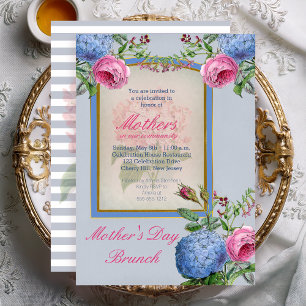 Invitación Vintage Hydrangeas Rosa   Brunch del Día de la Mad