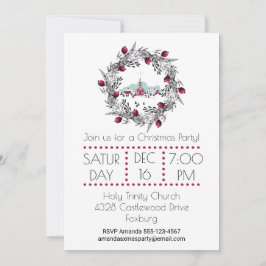 Invitación Vintage Iglesia de Invierno con corona de Navidade