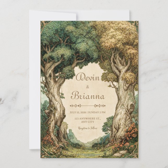 Invitación Vintage Illustrative Woodland Archway Wedding (Anverso)
