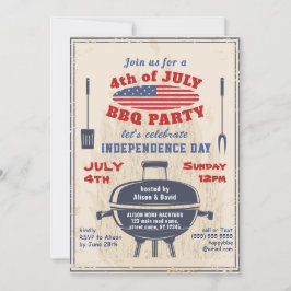 Invitación Vintage Independence Day 4 de JULIO Fiesta de BBQ