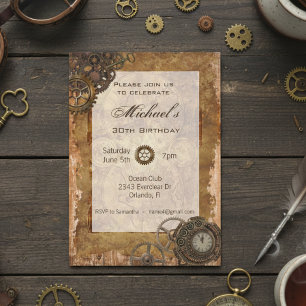 Invitación Vintage Industrial Steampunk Birthday Party